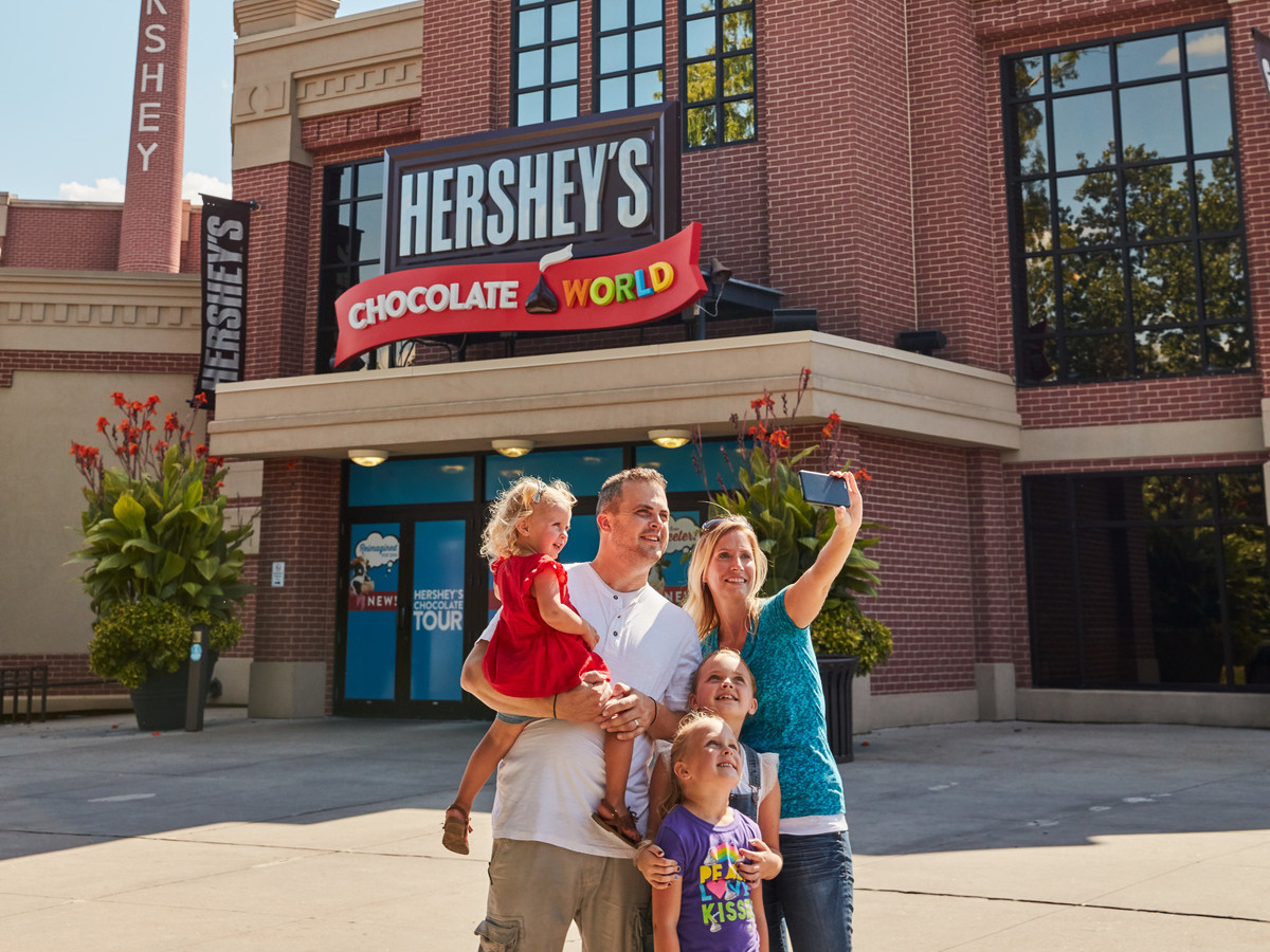 Family outside of Hershey's Chocolate World
