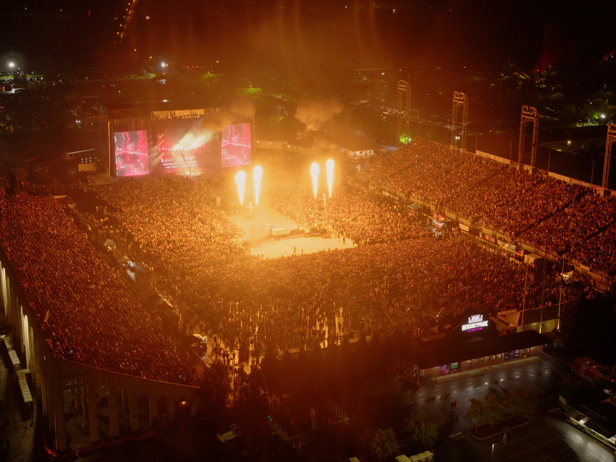 Hershey Park Stadium at Night with Fireworks